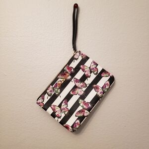 Betsey Johnson Black and White Striped Butterfly Wristlet